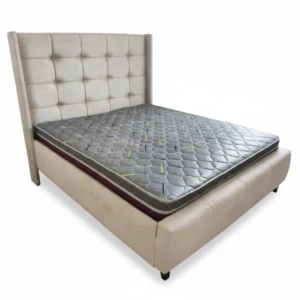 Tufted Beige Velvet Platform Bed with Mattress