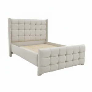 Tufted Upholstered Wingback Bed in Cream Linen