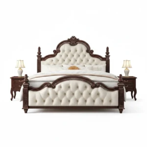 Victorian Carved Walnut Queen Bed Frame Set