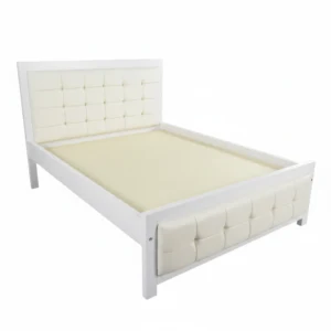 White Wooden Bed Frame with Tufted Faux Leather